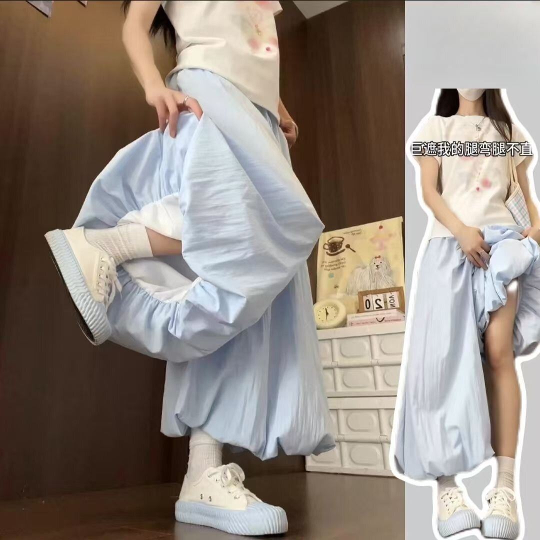 도파민 핑크색 꽃밭 바지 여성 여름 얇은 스타일 2026 새로운 한 부서 질감 센스 슬림해 보이는 캐주얼 넓은 다리 치마바지