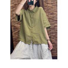 批发简约纯色<b class='q'>t</b><b class='q'>恤</b>女夏新款文艺复古休闲<b class='q'>百搭</b>上衣女士翻领棉麻短袖<b class='q'>衬衫</b>