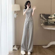 批发高级感休闲<b class='q'>运动服</b>套装女装2026夏季正肩<b class='q'>短袖</b>阔腿裤修身显瘦两件套
