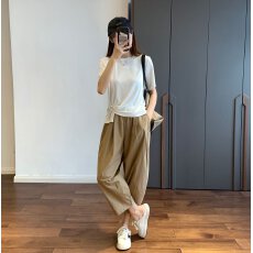 批发薄款阔腿<b class='q'>九分裤</b>女夏季休闲直筒萝卜裤小个子日系显瘦宽松工装裤潮
