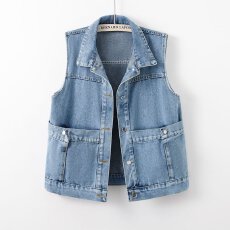 批发韩版春秋装新款休闲宽松牛仔马甲女士外穿大口袋气质百搭马夹坎肩