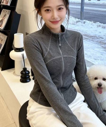 운동 출퇴근 바람 회색 스탠드 칼라 지퍼 여성 코트 몸매 가꾸기 다용도 패션 긴팔 맨위 가을 새로운 후드티
