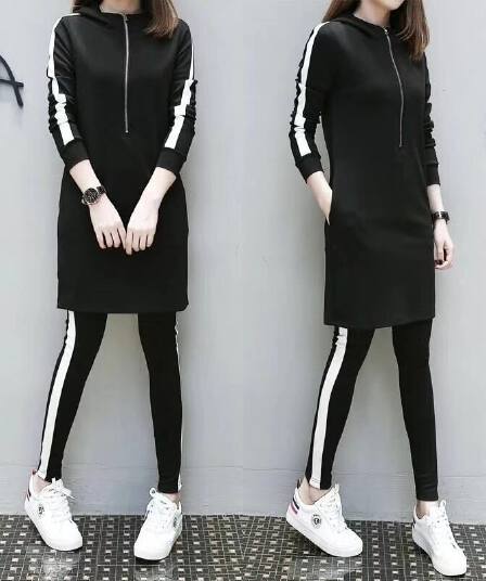 2026 봄 가을 여성 의류 새로운 빅 사이즈 통통한 여동생 스포츠 슈트 여성 캐주얼웨어 후드 표지 배 투피스 세트 트렌디