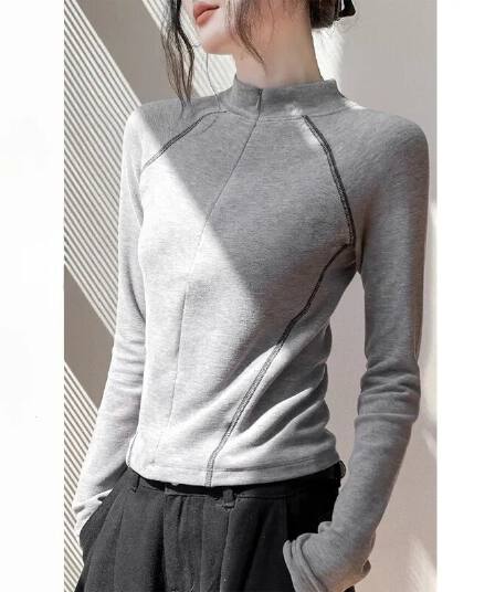 지퍼 반하이넥 De 플러시 맨위 가을 겨울 새로운 몸매 가꾸기 슬림해 보이는 인사이드 가져 가라. 보온 티셔츠 기본 셔츠 여성 수 있습니다. 외출용