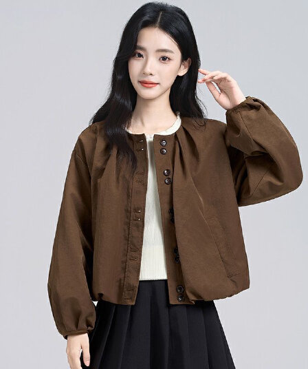 아름다움 라드. 쇼트 스타일 꽃밭 여성 코트 2026 가을 겨울철 새로운 디자인 센스 작은 대중 루즈핏 라운드 넥 재킷 맨위