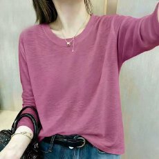 批发韩版宽松长袖<b class='q'>T</b>恤女2026新款秋大码胖MM显瘦遮肉百搭减龄打底上衣