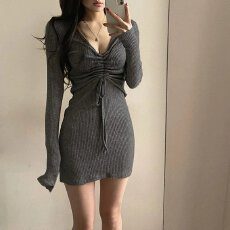 批发韩系松弛感内搭打底包臀裙女秋冬新款收腰显瘦小个子褶皱连衣裙子