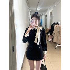 批发法式富家千金公主风短上衣+短裙两件套生日小礼服秋冬黑色连衣裙