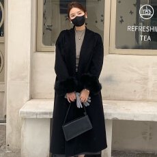 批发2026秋冬<b class='q'>新款</b>赫本风呢子大衣女中长款黑色气质狐狸毛袖口毛呢外套