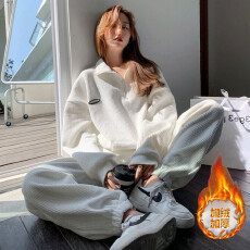 批发韩版2026新款秋<b class='q'>冬</b>季套装女加绒加厚韩版宽松立领女士卫衣两件套