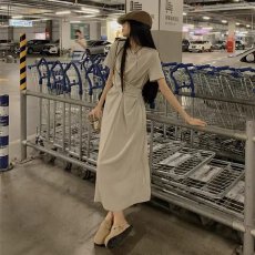 批发法式小众时尚<b class='q'>夏</b>季韩版通勤设计交叉绑带短袖气质连衣裙修身长裙女