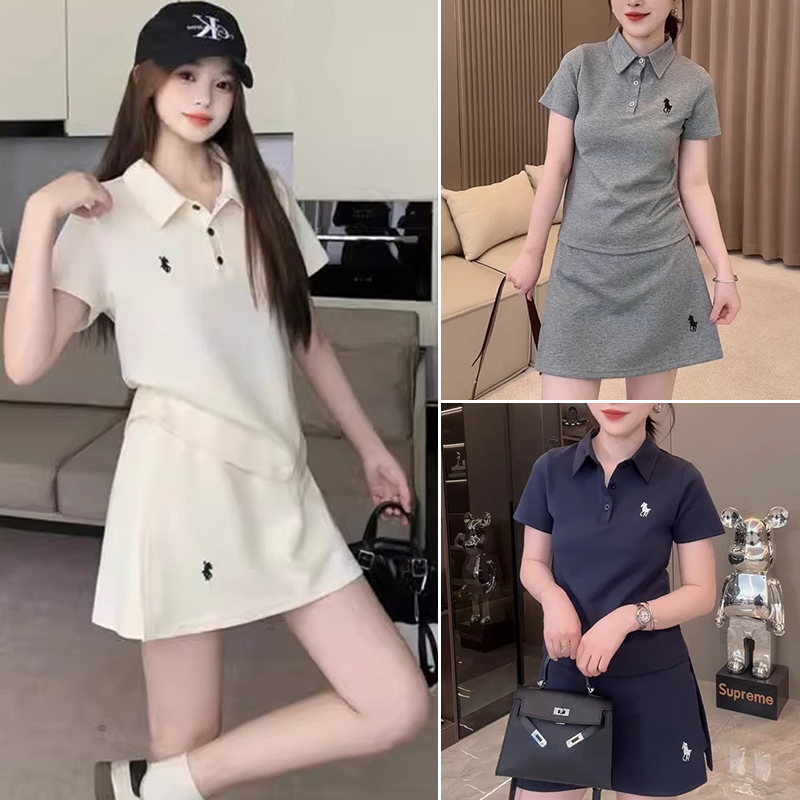 지금 지금 여름 새로운 임산부 POLO 칼라 캐주얼 운동 자수 치마바지 임산부 세트