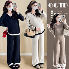 批发实拍2025<b class='q'>春</b>季新款孕妈大码V领撞色拼接针织慵懒气质时尚宽松套…