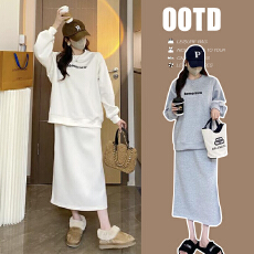 批发孕妈秋<b class='q'>冬</b>减龄套头卫衣可爱宽松＋孕妈半身裙亲肤软糯潮妈