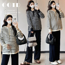 批发韩版休闲风连帽条纹长袖针织衫女秋季2025新款慵懒感<b class='q'>百搭</b>打底上衣