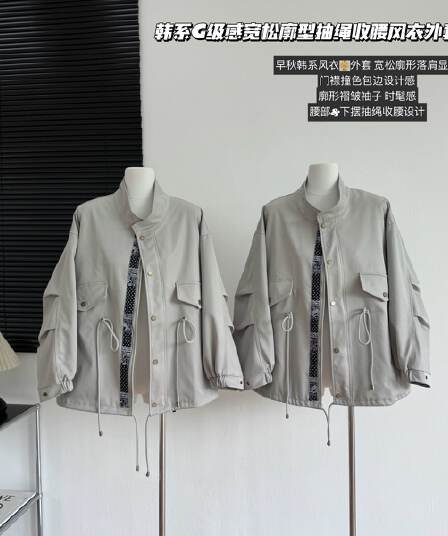 리스본 한 부서 이른 가을 새로운 고급 루즈핏 프로필 종류 펌프 로프 허리 수축 재킷 재킷 여성 셔츠