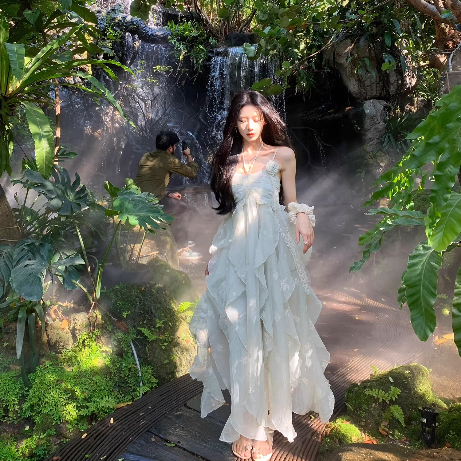 하나 달콤한 복숭아 yikett 박하 한여름 여름 슬립 여성 드레스 휴가 바람 품격 요정 치마