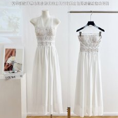 批发雅乔怦然心动多种穿法夏装白月光收腰白色网纱雪纺<b class='q'>连衣</b><b class='q'>长裙</b>