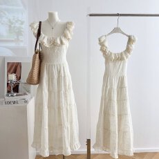 批发一颗甜桃yikett圣托里尼重工超大裙摆吊带掐腰连衣裙女度假裙