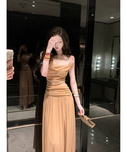 sun 우아한 조 희미한 조명 여름 민소매 빛 요리 한 바람 흔들다 칼라 레이스 레이스 드레스 패션 롱 스커트
