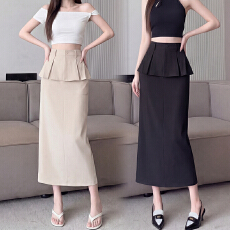 批发实拍复古假两件荷叶边<b class='q'>西装</b>半身裙女2026春夏新款设计感开叉A字裙