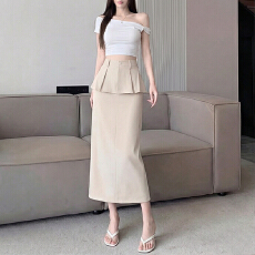 批发实拍复古假两件荷叶边<b class='q'>西装</b>半身裙女2026春夏新款设计感开叉A字裙