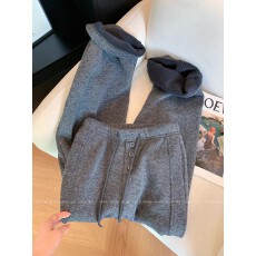 批发深<b class='q'>花</b>灰色毛线感慵懒风加绒加厚直筒休闲卫裤新款女秋冬时尚<b class='q'>裤子</b>