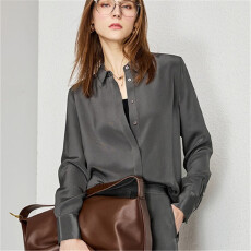 批发高智静奢通勤30姆米<b class='q'>真丝</b>重绉纯色重磅桑蚕丝衬衫长袖上衣女