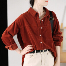 批发谷家 法式复古灯芯绒长袖<b class='q'>衬衫</b> 2025秋季新款女装叠穿打底上衣<b class='q'>外套</b>