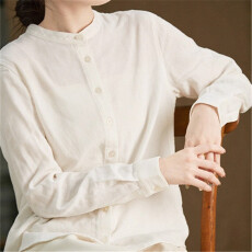 批发谷家 小立领双层棉纱长袖衬衫 柔软百搭<b class='q'>通勤</b>排扣全棉女式打底上衣