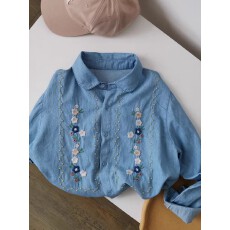 批发法式超好看独特漂亮小上衣浅蓝色刺绣<b class='q'>牛仔</b><b class='q'>衬衫</b>女2025新款减龄洋气