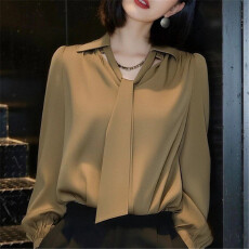 批发<b class='q'>长袖</b><b class='q'>衬衫女</b>2026春季新款韩版宽松系带领波点上衣设计感减龄衬衣潮