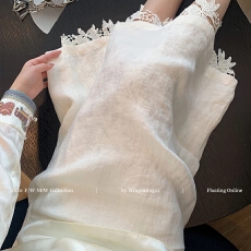 批发老钱风白色双层蕾丝边亚麻半身裙女2026春季新款独特<b class='q'>气质</b>休闲裙子