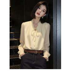 时尚简约系带衬衫女春季2026年新款休闲轻奢小衫高级感小个子衬衣