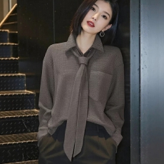 批发长袖<b class='q'>衬衫女</b>2026秋季新款韩版宽松翻领灰色减龄上衣设计感洋气衬衣