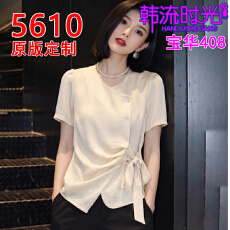 批发2026夏季新款时尚纯色系带短袖<b class='q'>T</b><b class='q'>恤</b>高级通勤风小众气质设计感上衣