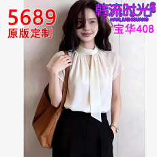 批发法式轻熟优雅风白色飘带衬衫女夏季新款短袖通勤百搭显瘦气质上衣