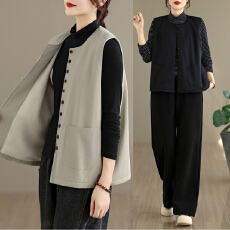 批发实拍2025<b class='q'>背心</b>休闲新款文艺显瘦全棉薄绒秋冬女款外套上衣马甲女