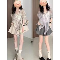 批发<b class='q'>大码</b>女装休闲波点衬衫<b class='q'>时尚</b>休闲薄款防嗮衬衫胖MM宽松显瘦上衣