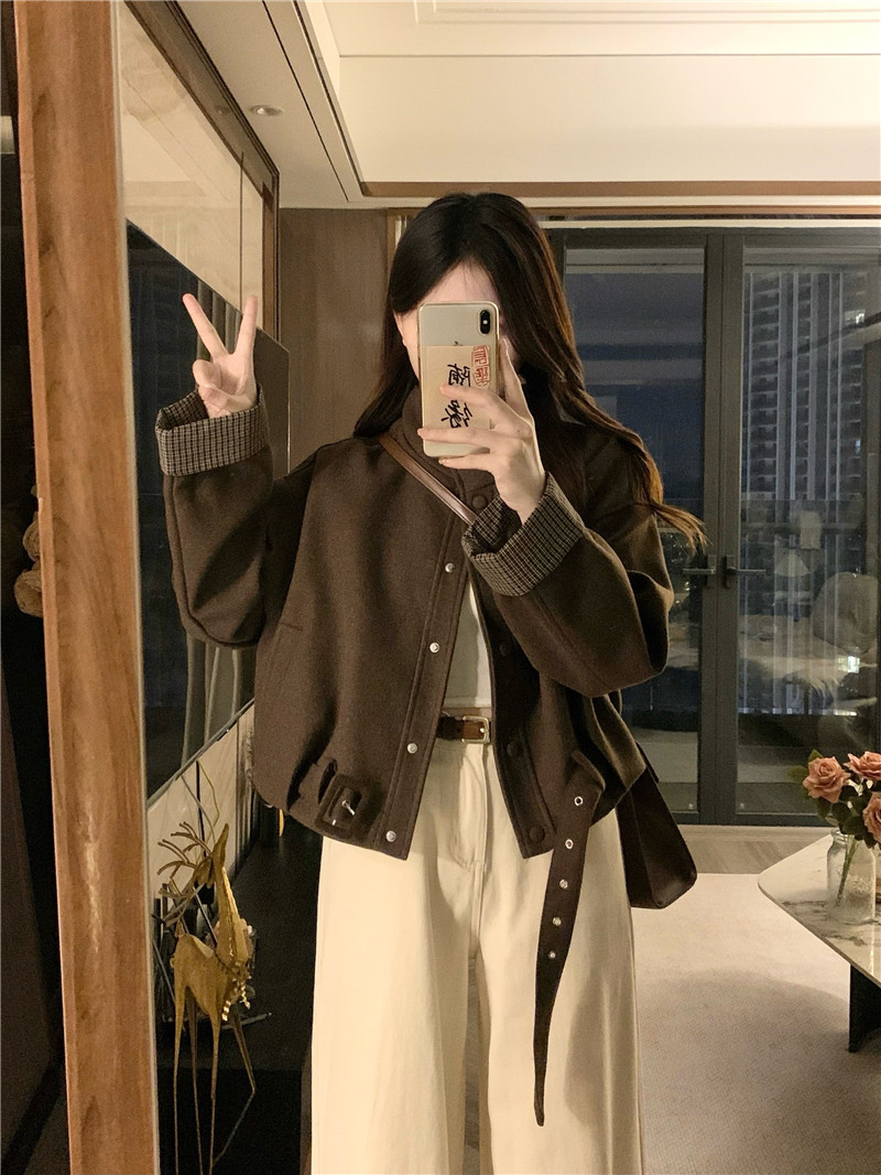 실사 재고 있음 새로운 디자인 센스 품격 다용도 고급 센스 스탠드 칼라 다용도 벨트 모직 외투