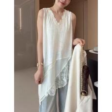 批发有货   <b class='q'>大码</b>胖MM法式V蕾丝拼接背心无袖不规则叠穿显瘦上衣