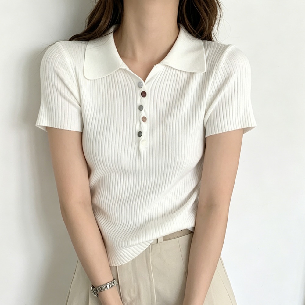 실사 2026 여름 한국 스타일 도파민 POLO 칼라 단추 니트 반팔 티셔츠 여름 쇼트 스타일 맨위
