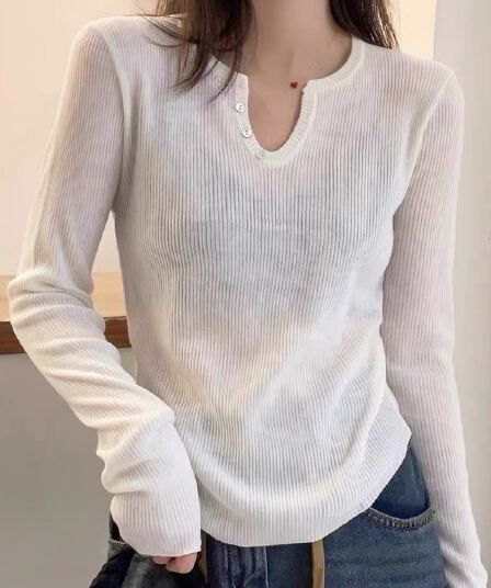 가을 겨울 새로운 한 부서 단추 u 칼라 디자인 센스 외국 가스 니트 기본 셔츠 맨위 긴팔 여성