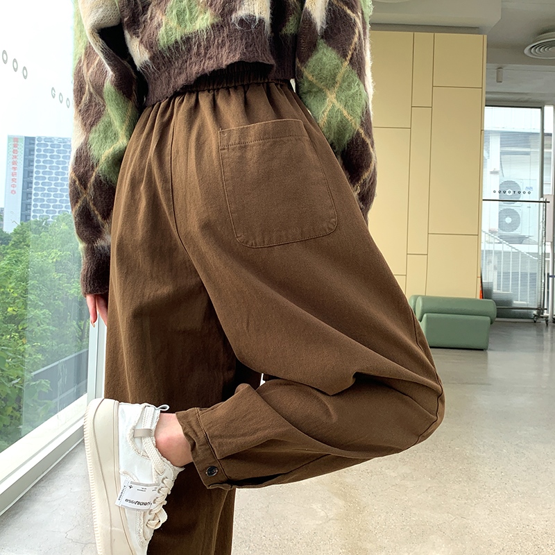 실사 워시 물 면 캐주얼 바지 여성 봄 여름 새로운 루즈핏 문예 바람 캐주얼 조거 할란 아빠 바지 여성