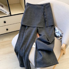 批发2025秋冬慵懒<b class='q'>通勤</b>风可拆卸屁帘休闲裤垂感灰色毛呢加绒阔腿裤女