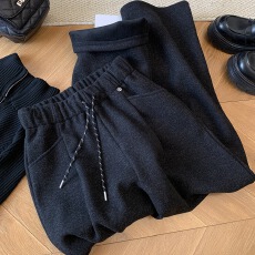 批发2025秋冬新款时尚松紧腰高腰显瘦抽绳休闲裤宽松百搭显瘦阔腿长裤