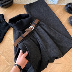 批发慵懒高级感配腰带百搭休闲裤女2025高腰显瘦秋冬加绒直筒阔腿长裤