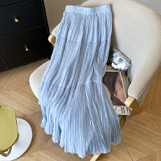 批发白色雪纺<b class='q'>半身裙</b>女中长款2026夏新款A字伞裙大摆裙垂感百褶长裙子