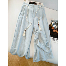 批发天丝亚麻西装裤女<b class='q'>夏</b>季薄款冰丝棉麻阔腿裤梨形身材宽松垂坠感长裤