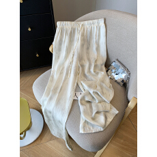 批发实拍2026夏季新款缎面冰丝<b class='q'>阔腿裤女</b>印花凉凉裤防晒拖地裤女